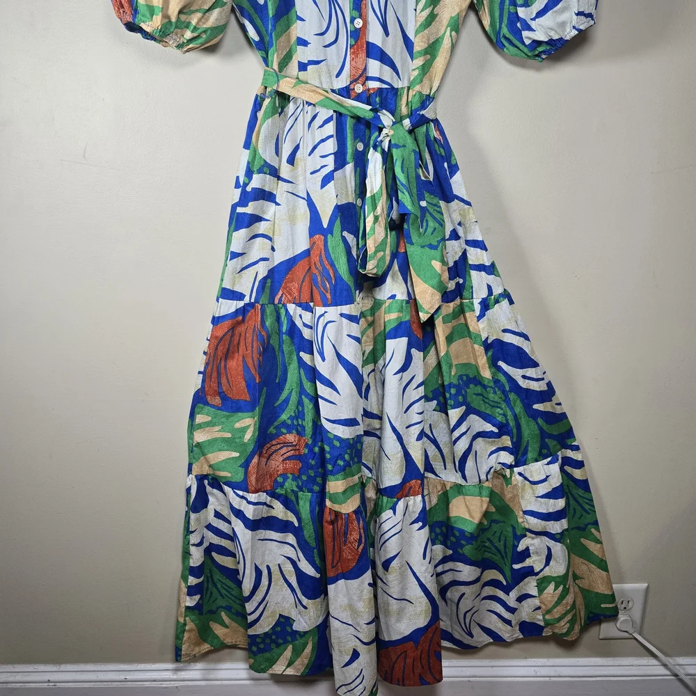 Flying Tomato Vibrant Leaf Print Maxi Dress 100% Cotton Size Large. - Picture 6 of 14
